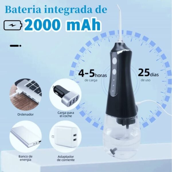 Irrigador Bucal Portatil,Hilo Dental de Agua Recargable,con 5 Puntas y 3 Modos,300ml,Water Flosser Portable Electrico,Limpieza Dental Portatil Oral Inalámbrico,Limpiador de Dientes para Hogar y Viajes