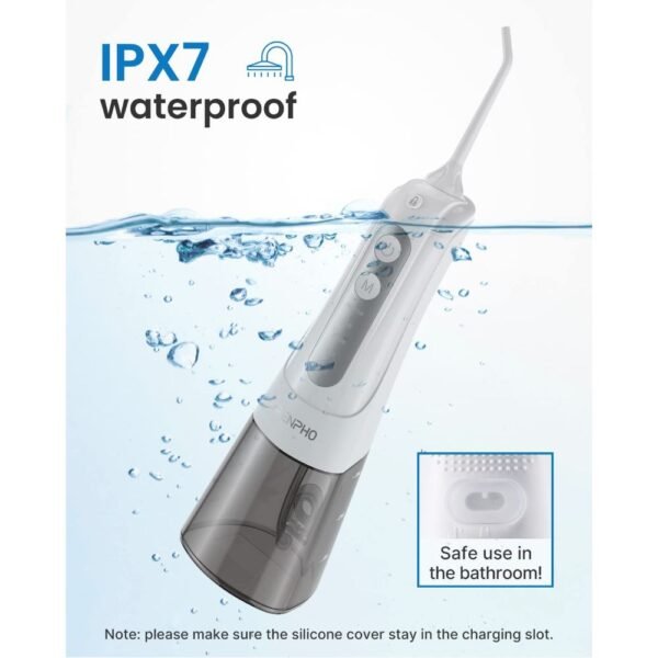 RENPHO Water Flosser, Irrigador oral inalámbrico portátil, 4 modos y 5 puntas de chorro, 300ML USB recargable IPX7 impermeable Irrigador bucal, hilo dental de agua dental para el hogar, viajes